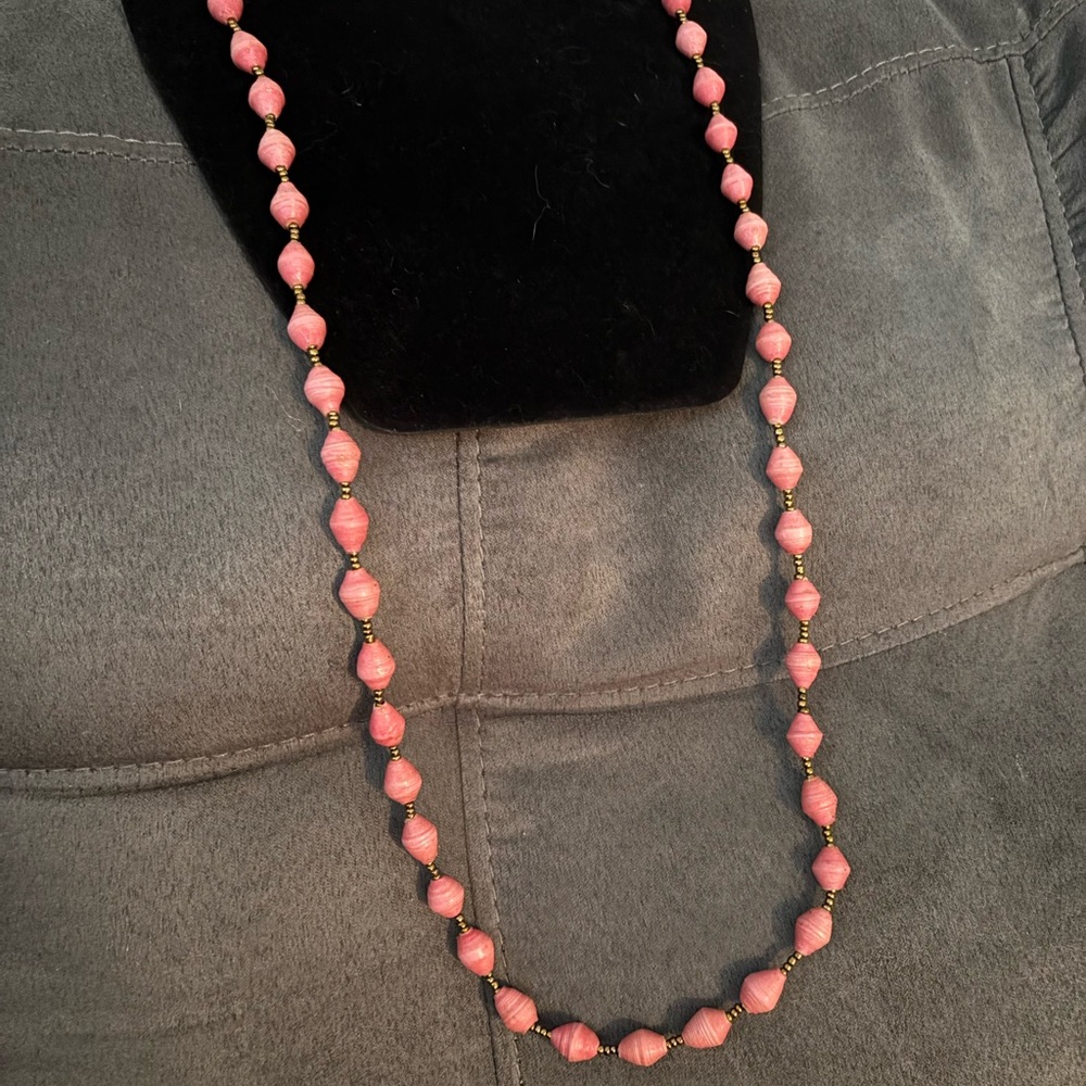 Elegant Pink Beaded Necklace. New handmade in Rwanda